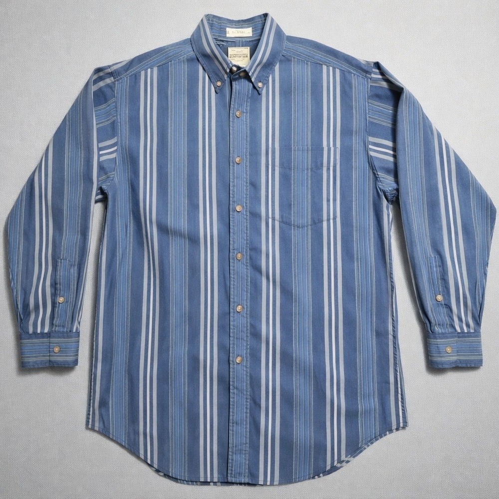 Arrow Button Shirt Mens Large Blue Striped‎ Long Sleeve Casual Cotton Flex